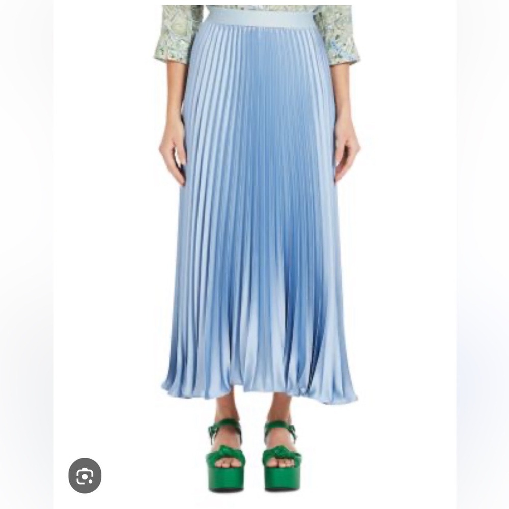 MaxMara Steel Blue A-Line Pleated Skirt